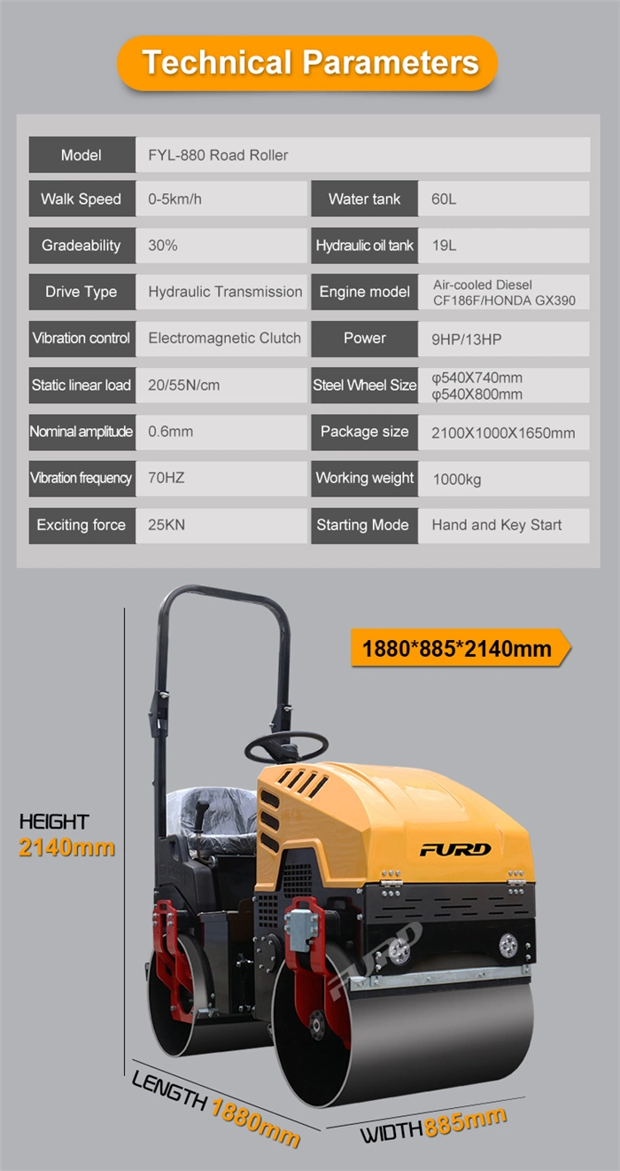 Factory Supply 1 Ton Asphalt Roller Tandem Vibratory Road Roller Compactor